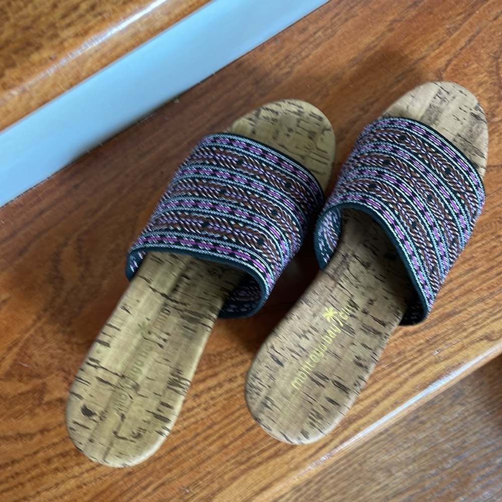 Montego bay slip on platform cork heels, multicolor stretch top  7med, worn once - Picture 2 of 8